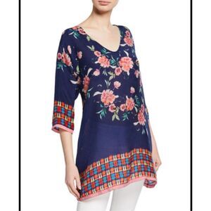 Johnny Was Boho Floral Zado Printed 3/4-Sleeve Georgette Abstract Tunic Size XS